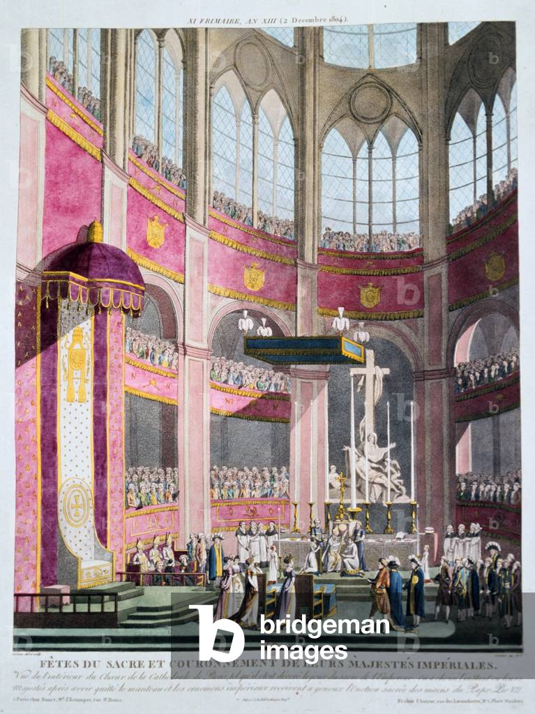 Incoronazione di Napoleone I e dell'imperatrice Giuseppina, 2 dicembre 1804. Incisione colorata a mano