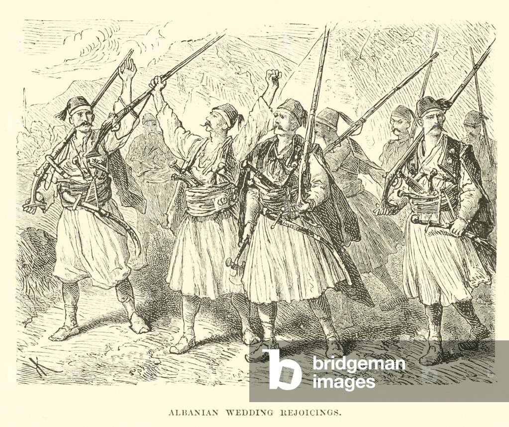 Albanian wedding rejoicings (engraving) by English Artist, b/w