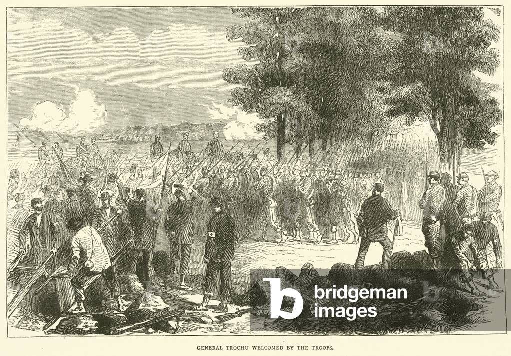 Général Trochu accueilli par les troupes par English School, b/w