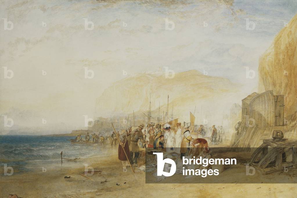 Hastings: Fischmarkt am Sand, Early Morning, 1822 (Bleistift und Aquarell mit Karosserie erhöht)