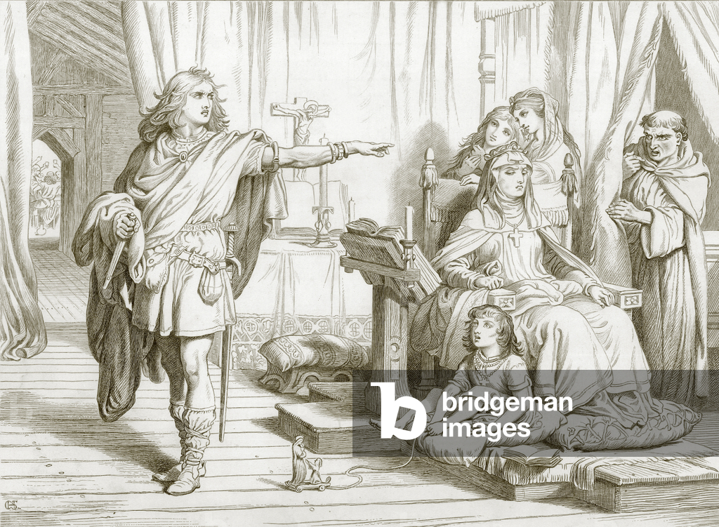 Immagine di Incisione "Colloquio di Hereward con sua madre e il sacerdote Herluin (incisione)" 1801 di Henry C