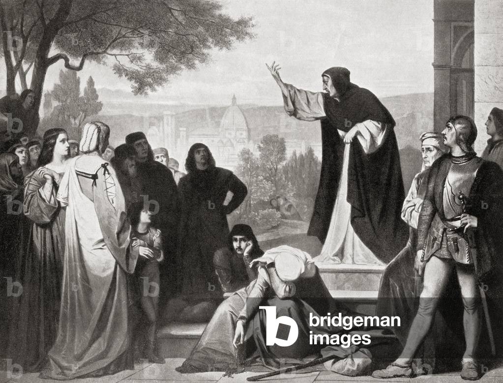"Savonarola predigt in Florenz" 1915, b/w