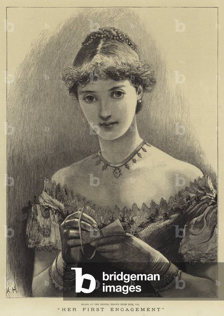 Her First Engagement (engraving) by Arthur Hopkins, b/w