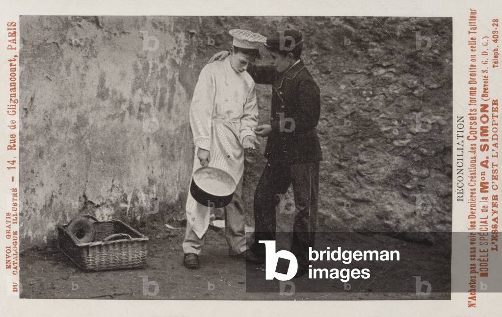 Image of Photography depicting Reconciliation between two boys working in hotel or restaurant (b/w photo) by F