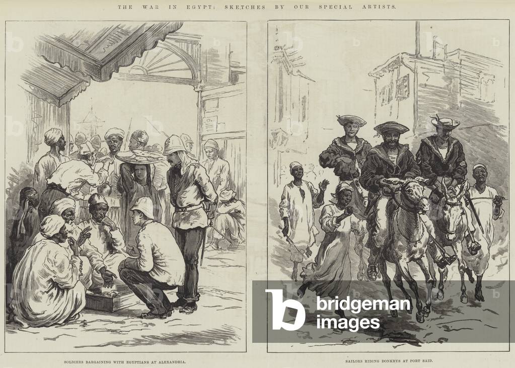La guerre en Egypte (gravure) 1882 par English School, b/w