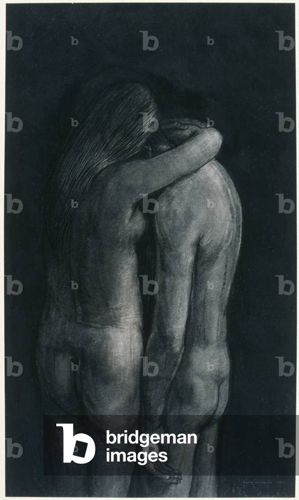 Consoling Lovers, 1976 (charcoal on paper)
