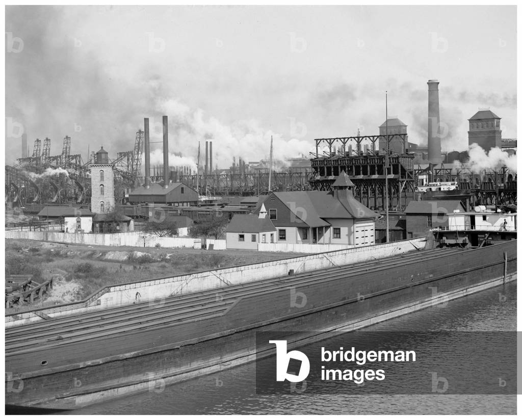 Bild von Fotografie "Harbor-Eingang und Illinois Steel Works", b/w