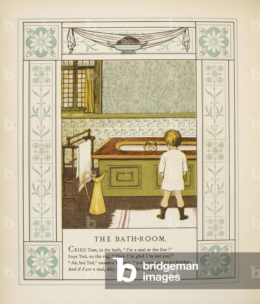 Il bagno. Illustrazione a colori e testo da «At Home».