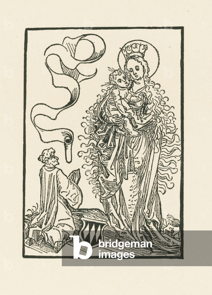 La Vergine Maria adorata da Albrecht von Bonstetten, 1493 (xilografia)