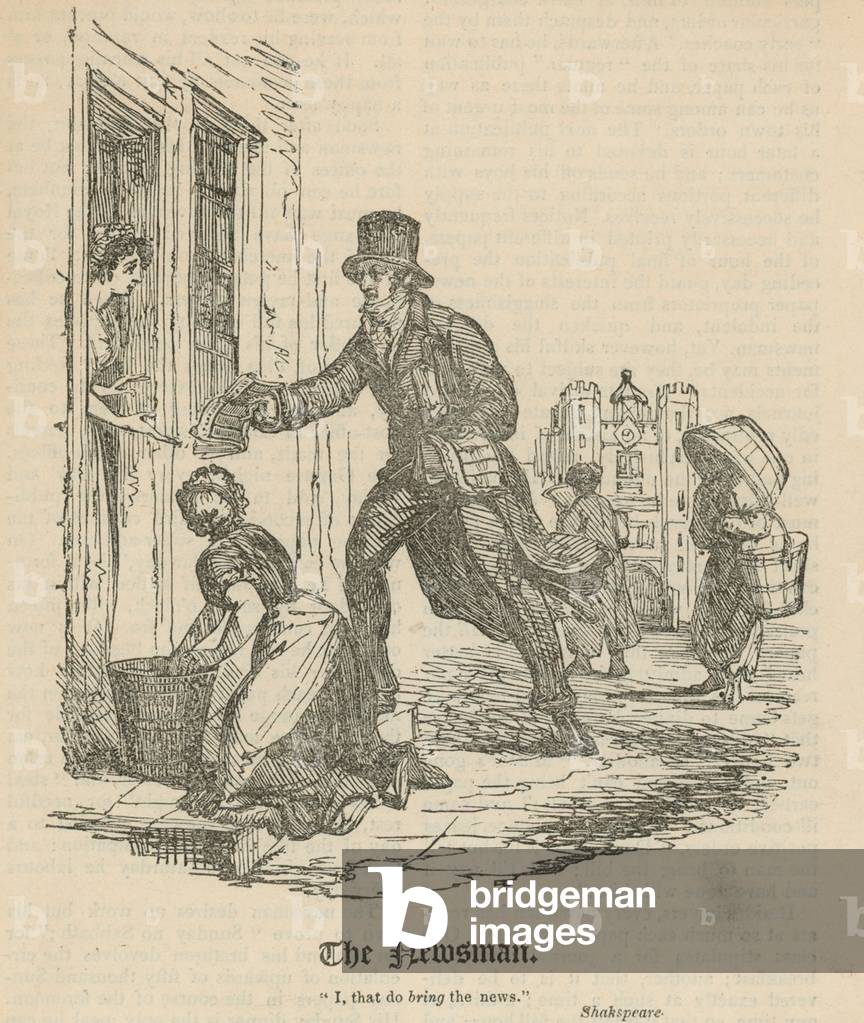 The Newsman (engraving) by English Artist, b/w