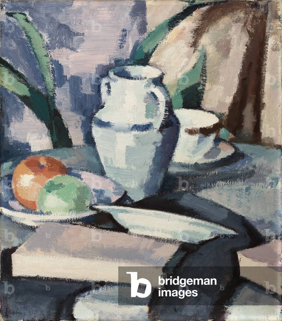 Natura morta con vaso e le libri (olio su tela)