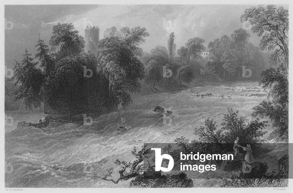 "Doonass Rapids" di William Henry Bartlett, b/w