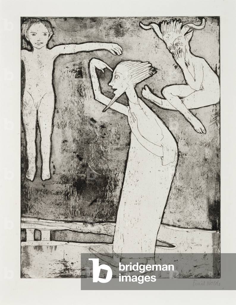 Bild von Gravur "Erscheinungen", 1922 von Emil Nolde, b/w