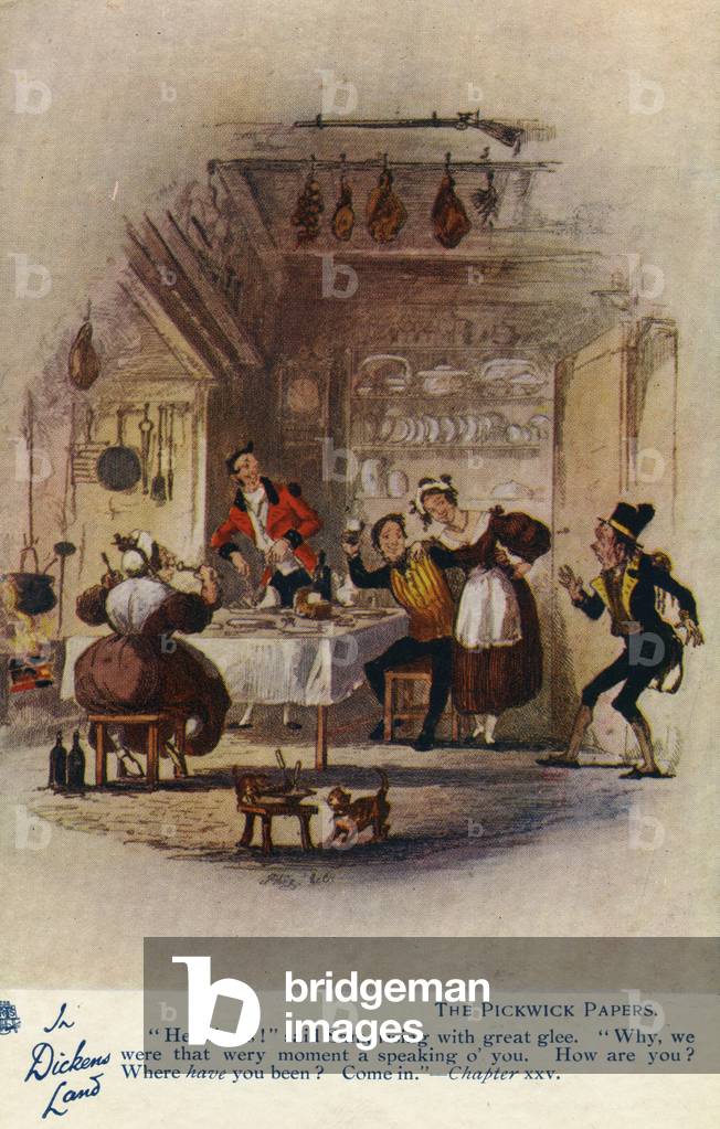 In Dickens Land - The Pickwick Papers Postcard, c.1905 (color lito)