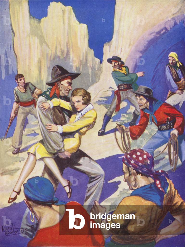 Mädchen wird von Piraten entführt (Farblitho)