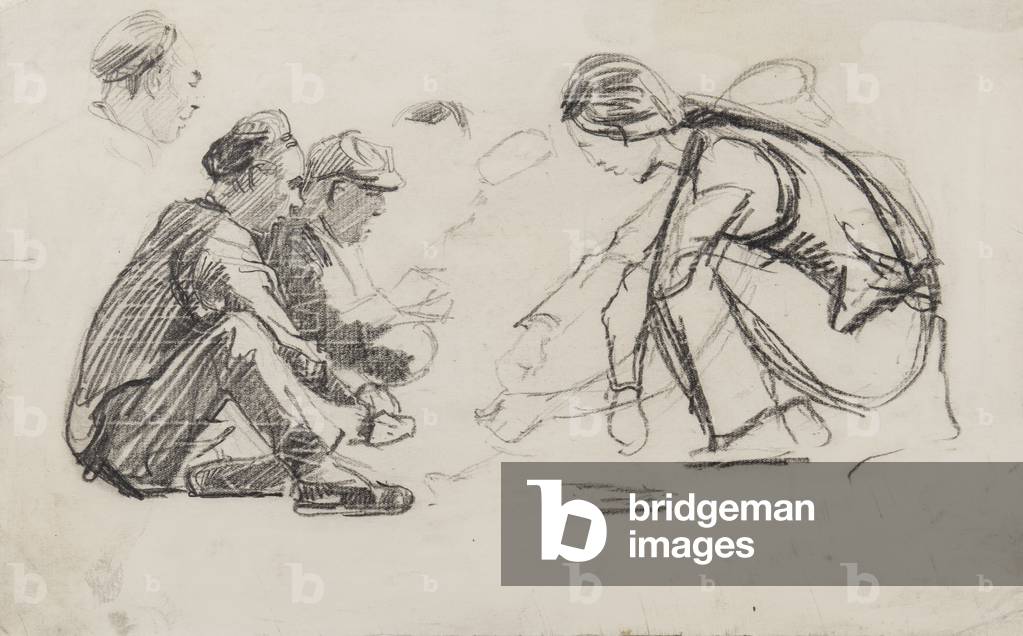Bild von Zeichnung "Sitzende Figuren (Bleistift auf Papier)" von Joseph Crawhall, b/w