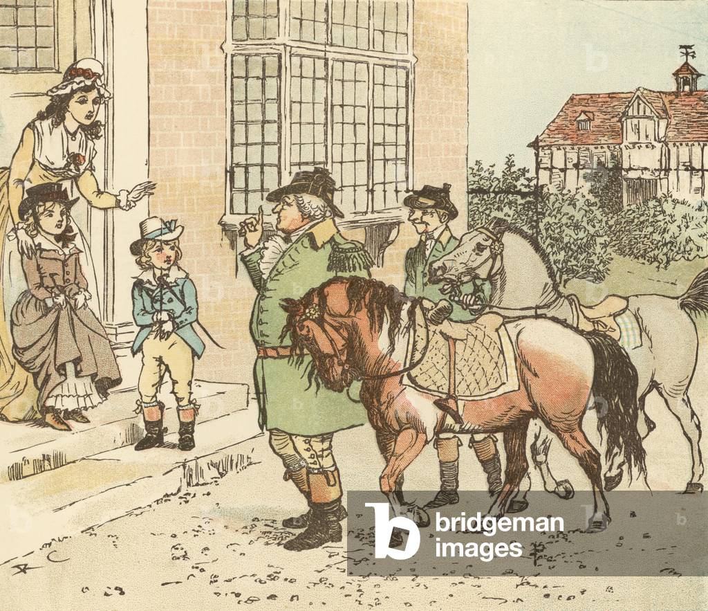"Fahrt ein Schwanz Pferd zu banbury Kreuz (Farbe litho)" von Randolph Caldecott