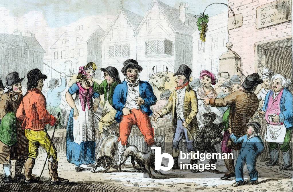 Bild von Gravur "Verkauf einer Ehefrau an den Meistbietenden" 1801