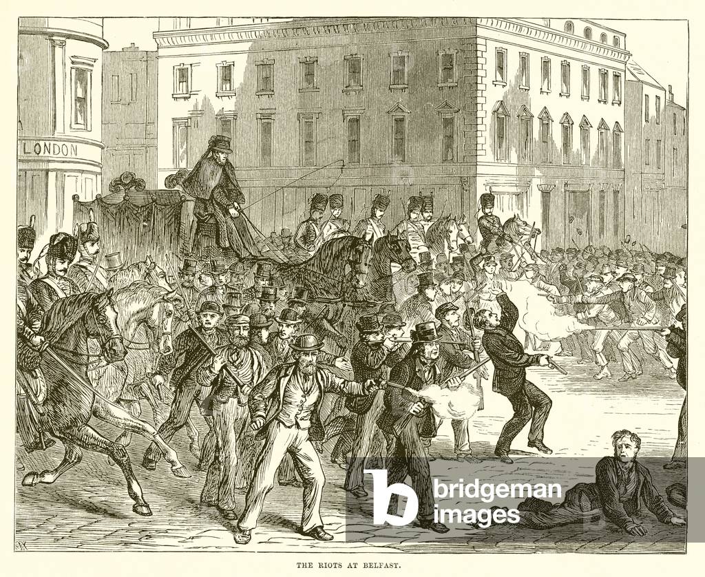The Riots at Belfast (engraving) by English Artist, b/w