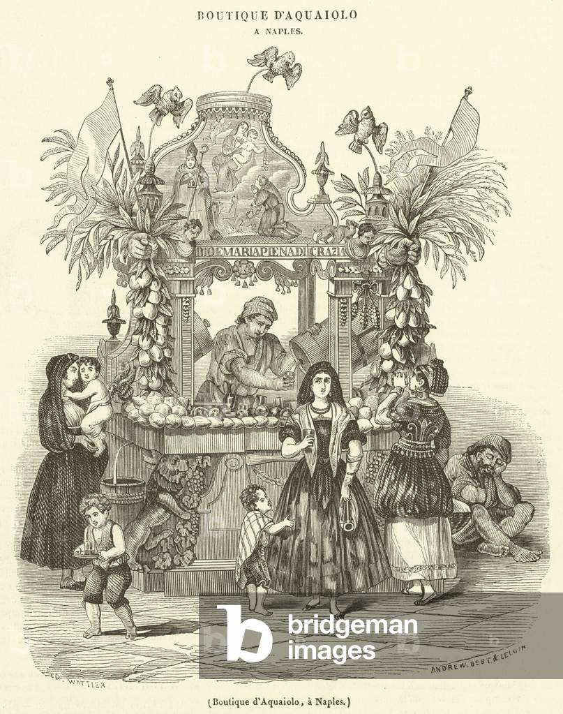 "Boutique D'Aquaiolo" 1801 di French School, b/w