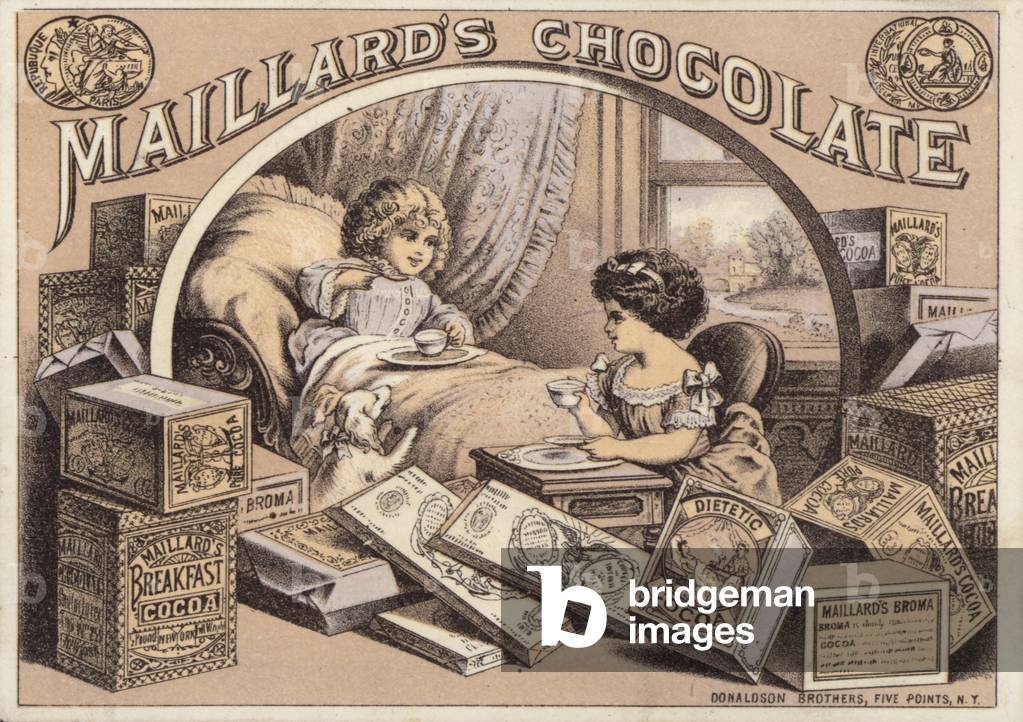 Bambini che bevono cioccolato, pubblicità per Maillard's Chocolate (chromolitho)