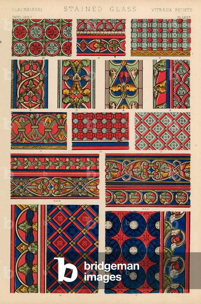 "Glasmalerei (Farbe litho)" von English School