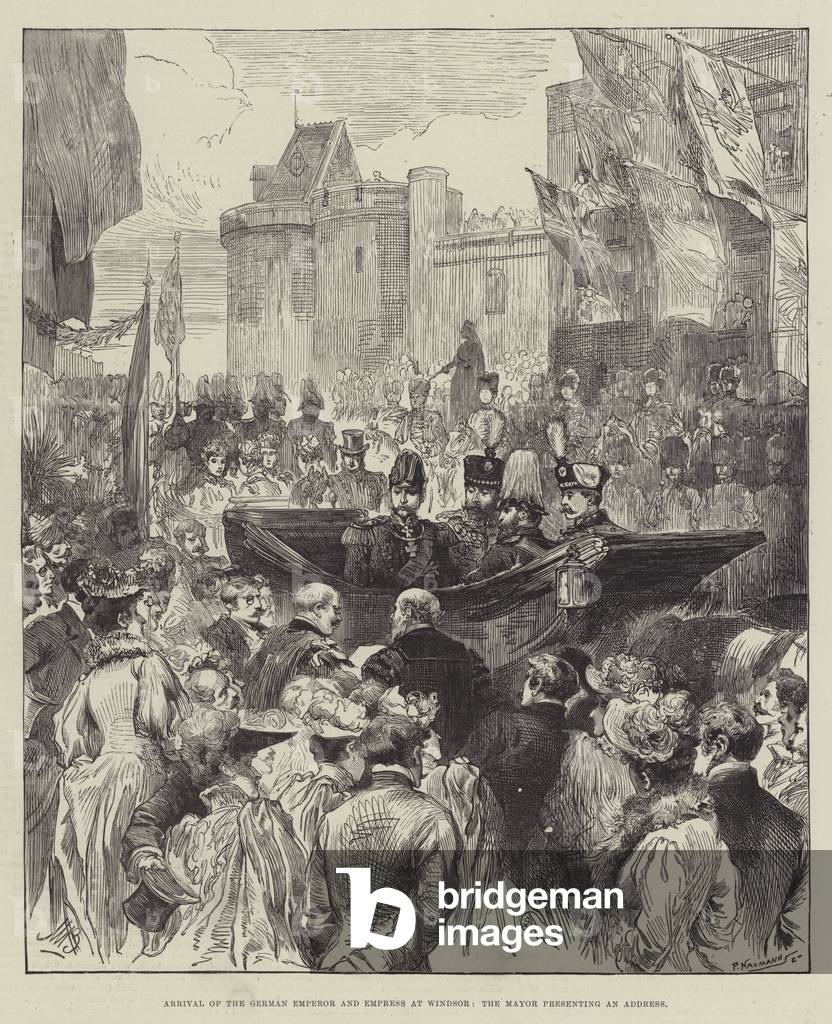 Arrivo del tedesco Imperatore e Imperatrice a Windsor, il Sindaco presentando un Discorso (incisione)