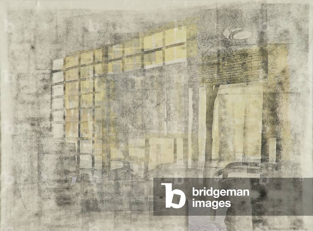 Interior Screen Composition yellow by Hermione Carline, b/w