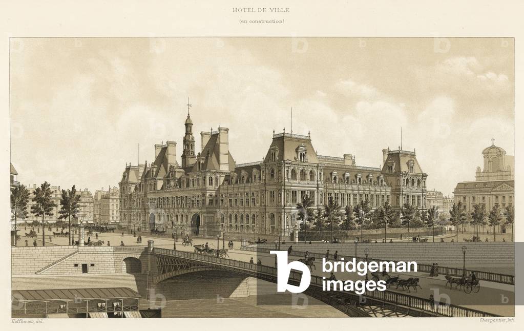 Hotel de Ville, en construction (color lito)