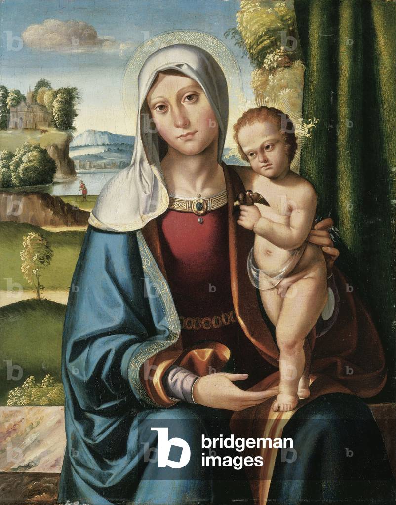 la madonna col bambino olio su pannello