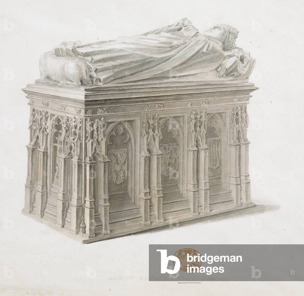 A monument and effigy of Abbot William Parker in Gloucester Cathedral