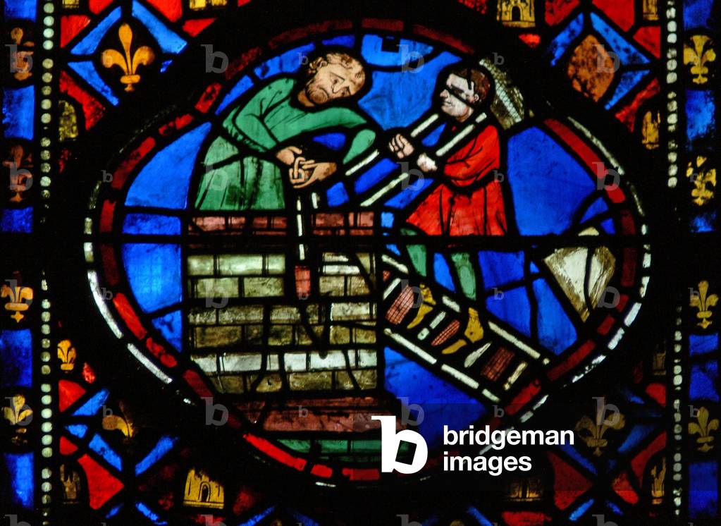 Window Ew-R depicting Theophilus builds a church (stained glass) c.1263 by French Artist
