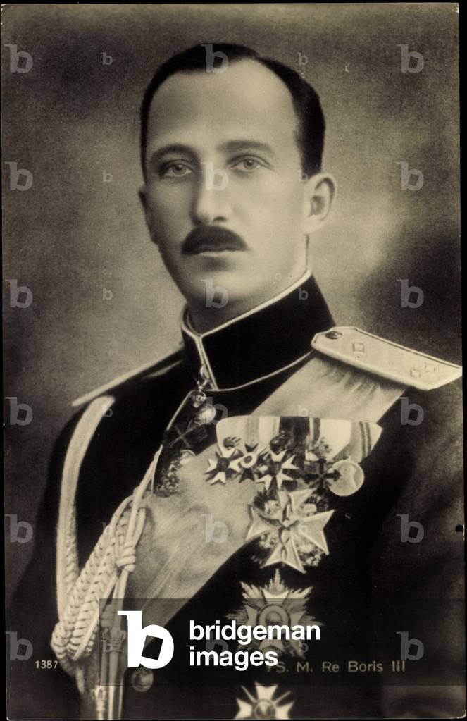 Ak S.M. Boris III of Bulgaria in uniform, medals, badges (b/w photo)