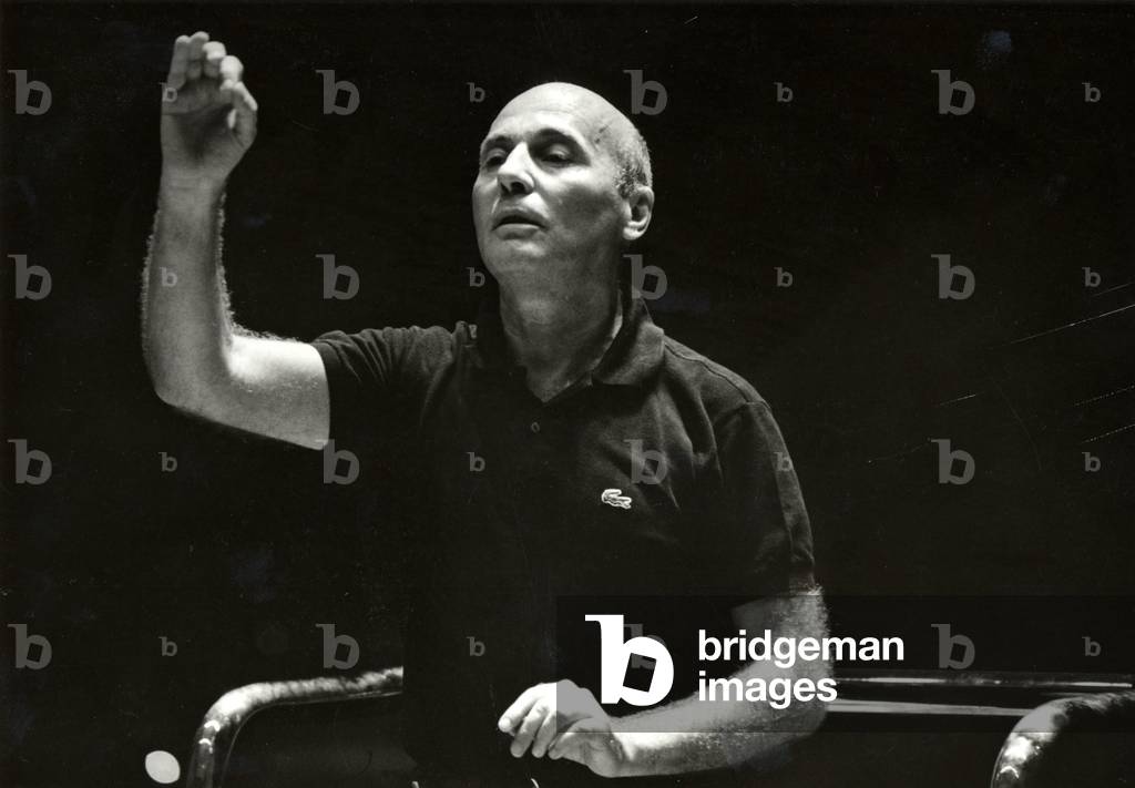Image of Photography depicting Hans Werner Henze conducting by Suzie Maeder, b/w