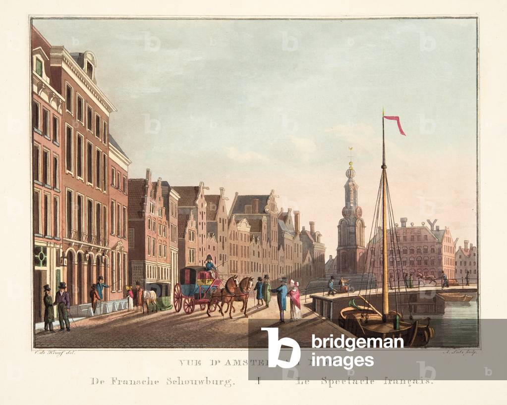 Immagine di Incisione "Vue d'Amsterdam n. 30. De Fransche Schouwburg. Le Spectacle français", 1825 di Cornelis