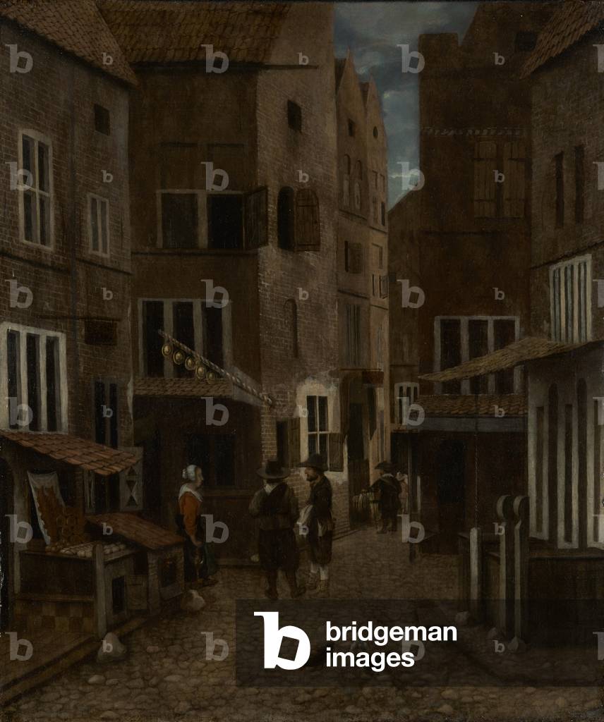 strada scena olio su pannello