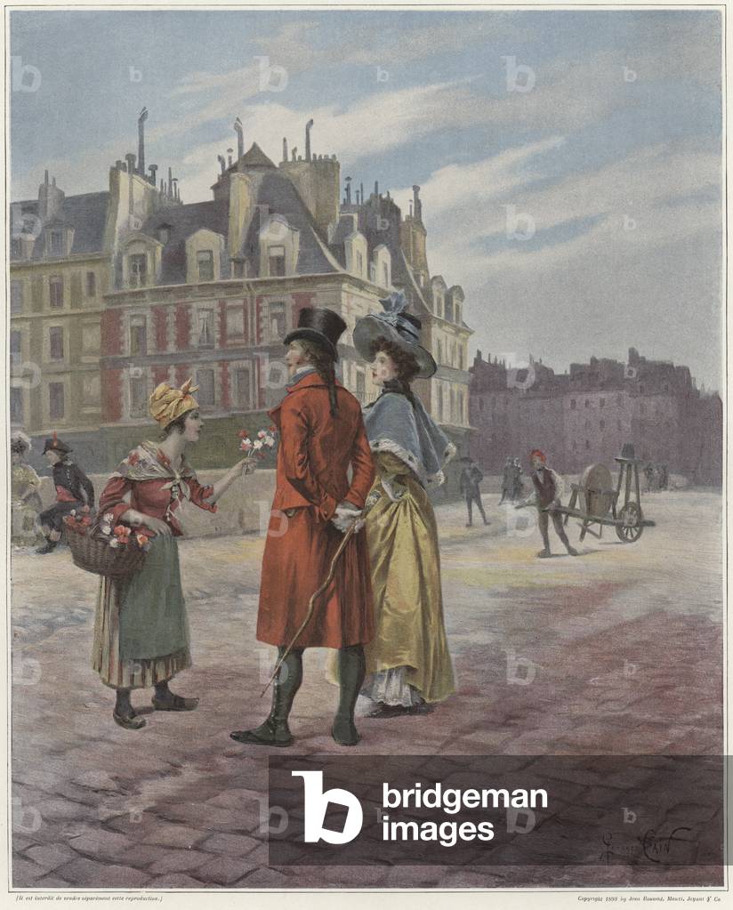 "Venditore di fiori a Pont-Neuf (colore lito)" di Georges Jules Auguste Cain