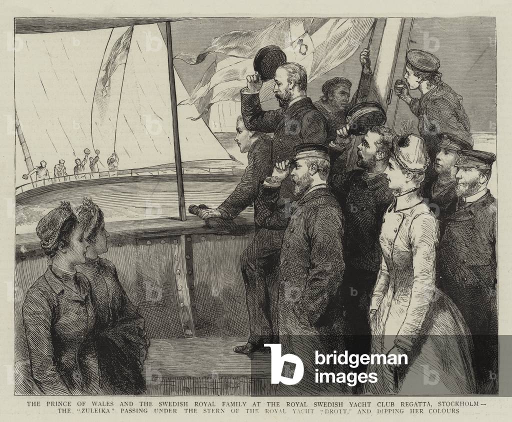 "Il principe di Galles e la famiglia reale svedese al Royal Swedish Yacht Club Regatta" di English School, b/w