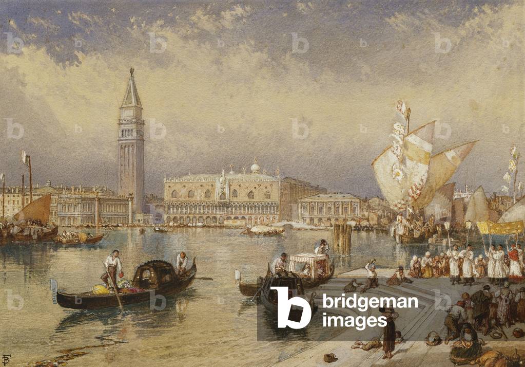 The Doge's Palace, Venice, from the Steps of San Giorgio Maggiore, (pencil and watercolour heightened with whi