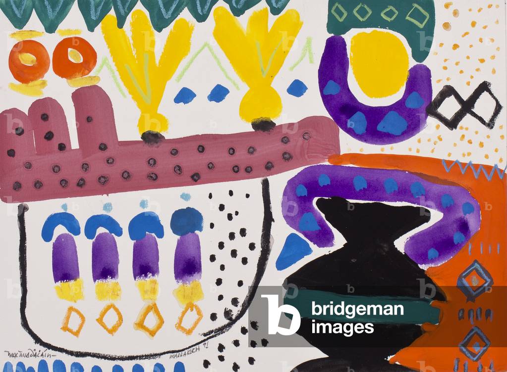 Abendparty, Marrakesch, 1991 (Gouache & Buntstift auf Papier)