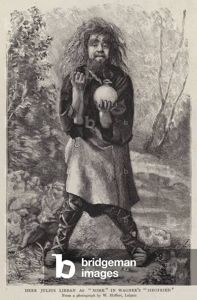Il tenore tedesco Julius Lieban nel ruolo di Mime nell'opera Siegfried di Richard Wagner (lito)