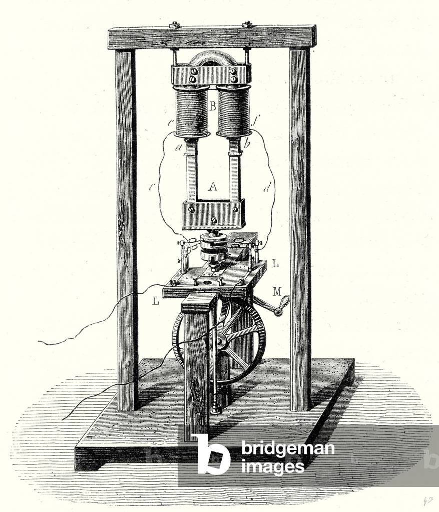 Bild von Gravur "Pixi's Magneto-Elektrische Maschine", b/w