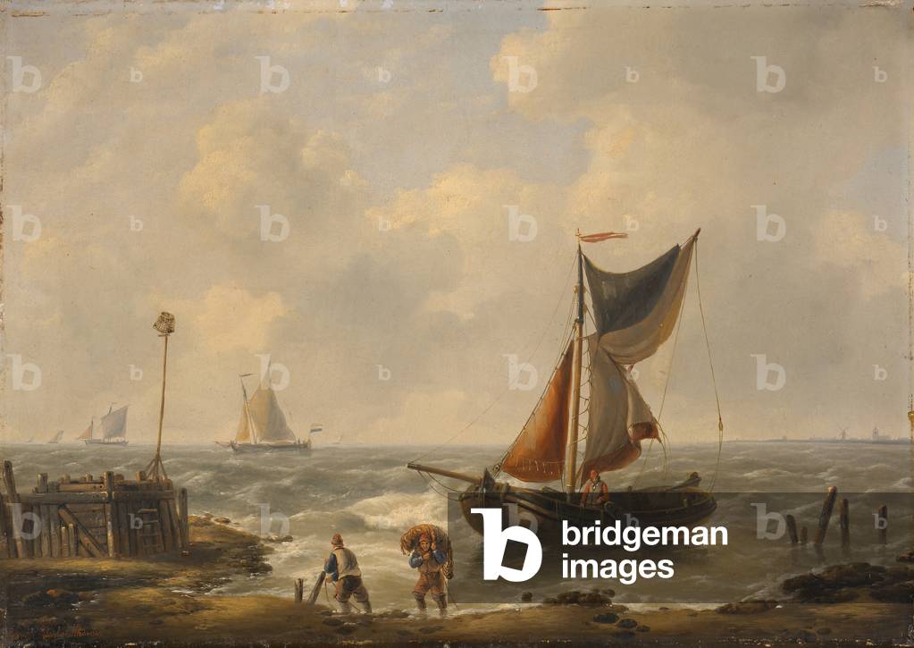 Contrabbandieri sulla costa di olanda (olio su pannello di legno)