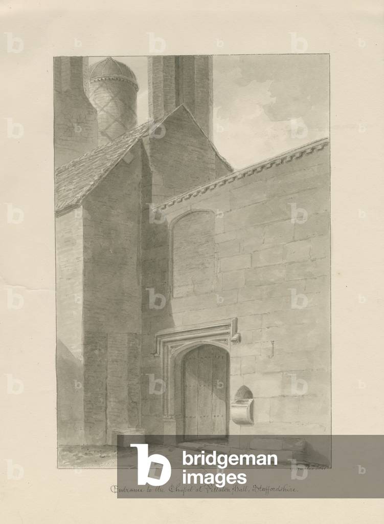 Bild von Zeichnung "Pillaton Hall - Kapelle Eingang: Sepia Zeichnung" 1841 von George Buckler