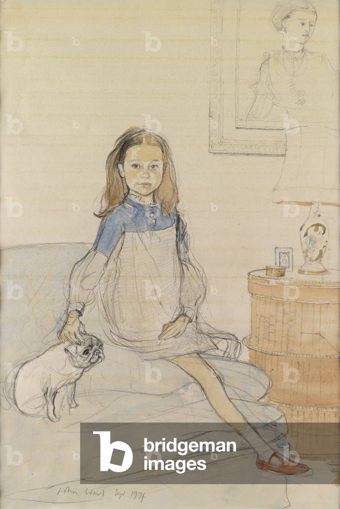 Ragazza e il suo cane, 1974 (acquerello e matita su carta)