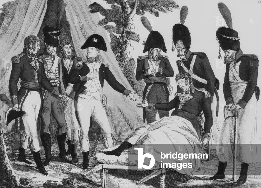 French emperor Napoleon 1st visiting the marshal Jean Lannes, b/w