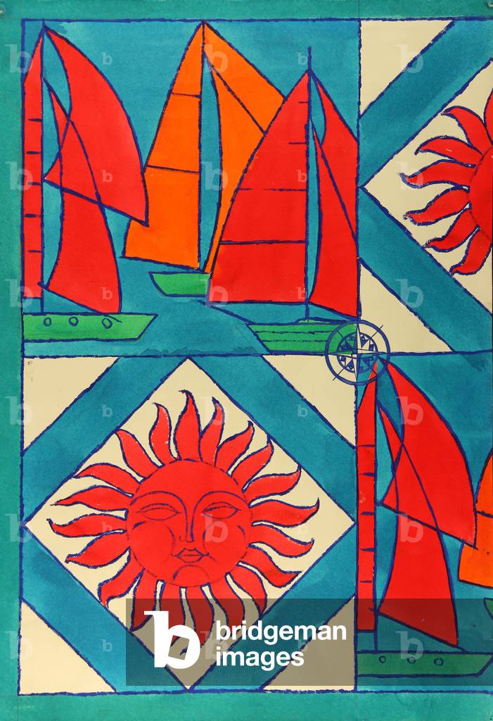 Il 1980 Tallinn Sailing Olympics. disegno disegno per una sciarpa, 1979 (gouache su carta)