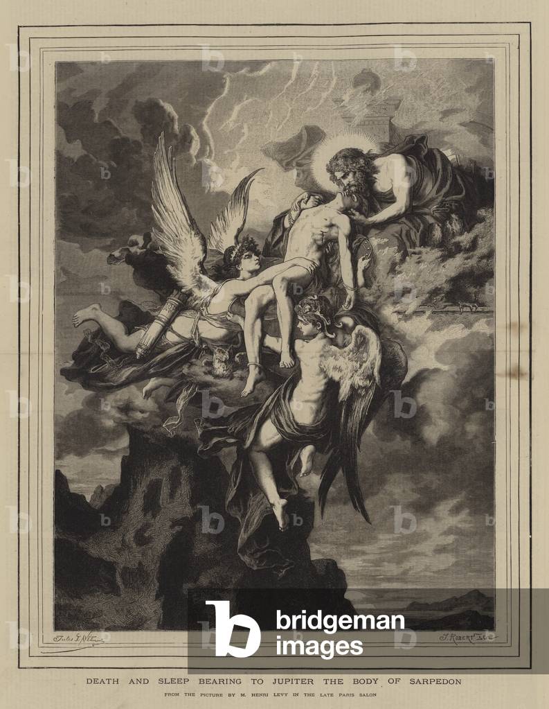 Death and Sleep bearing to Jupiter the Body of Sarpedon (engraving) by English Artist, b/w