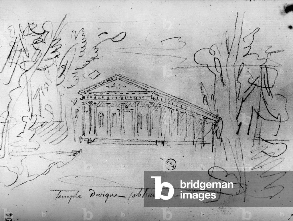 Bild von Zeichnung "Architekturskizze aus 'Reisen in England' " von Francois-Joseph Belanger, b/w