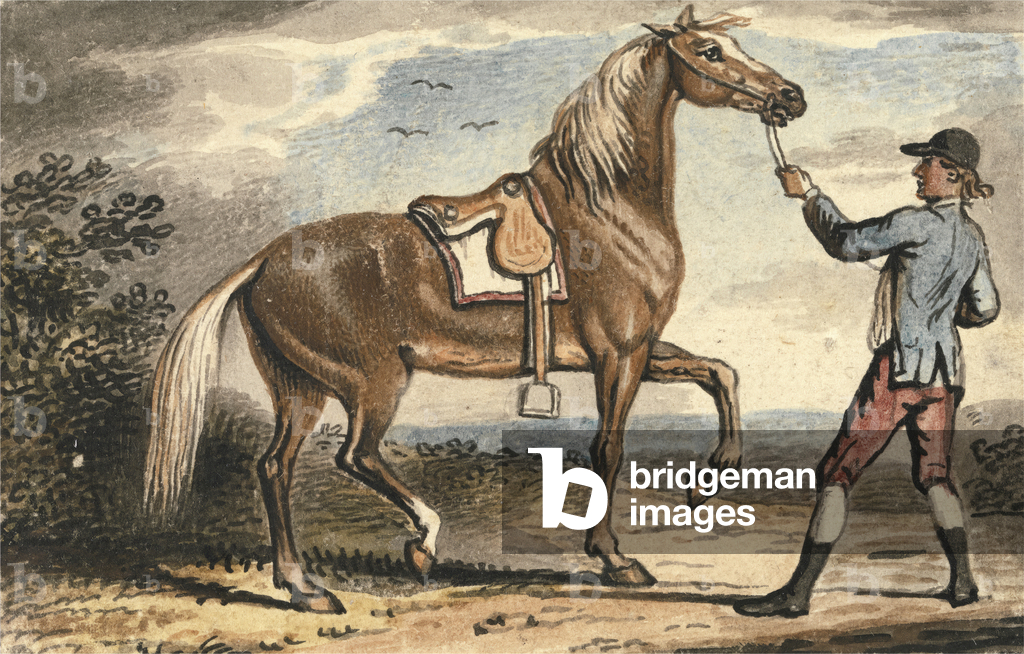 Stable Boy Holding a Horse in a Landscape  (w/c on paper)